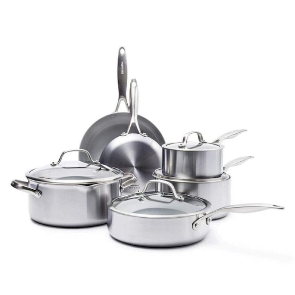 10pc Greenpan Stainless Steel Venice Pro Cookware Sets Frying/Sauce Pan Silver