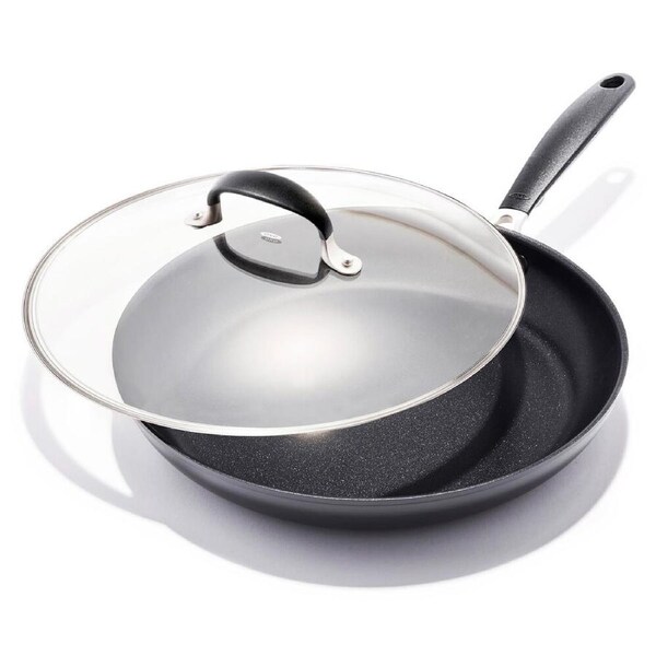 OXO 30cm Aluminium Good Grips Nonstick Frying Pan Skillet w/ Lid Cookware Grey