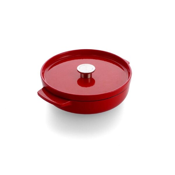 KitchenAid 26cm Cast Iron Shallow Covered Casserole Kitchen Cookware Empire Red