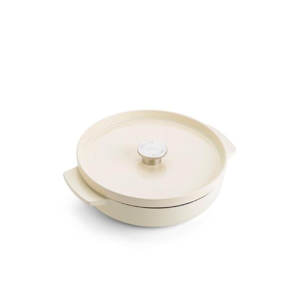 KitchenAid 26cm Cast Iron Shallow Covered Casserole Cookware Almond Cream