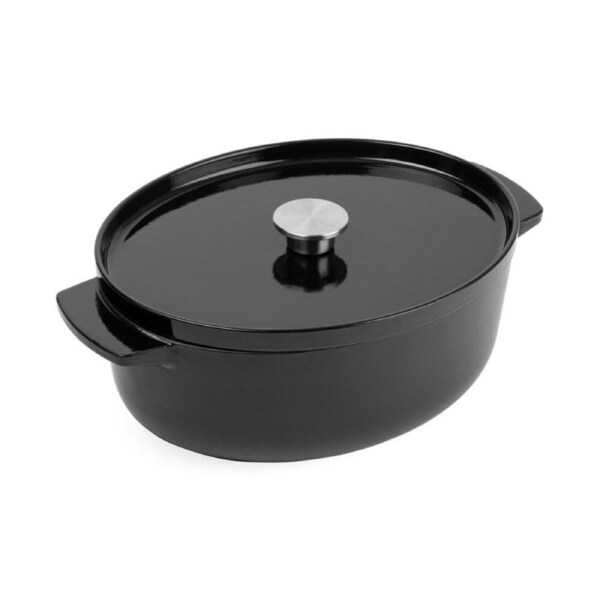 KitchenAid 30cm Cast Iron Non-Stick Oval Casserole Dish w/ Lid Onyx Black