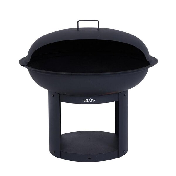 Glow 75x73cm Verona Fire Pit Outdoor Heating w/ Pizza Cooking Station Black