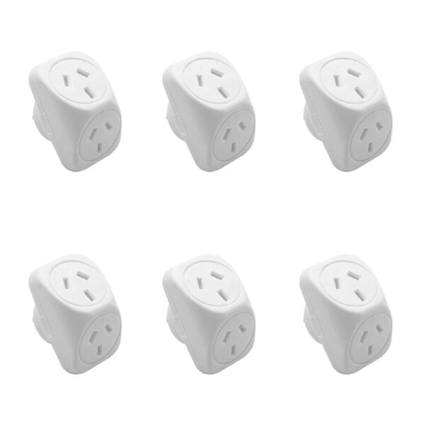 6PK Moki Angled Double Power Home/Office Travel Adaptor Dual Socket Plug White