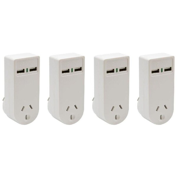 4PK Moki Power Socket w/ Dual USB-A Compact Travel Adaptor Wall Charger White