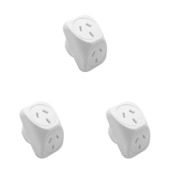 3PK Moki Angled Double Power Home/Office Travel Adaptor Dual Socket Plug White