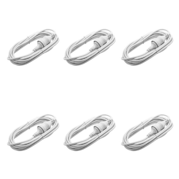 6PK Moki Electrical Plug Extension Lead/Cable 5m Home/Office Power Cord White