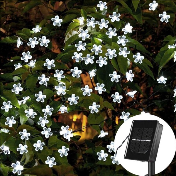 Cool White 100 LED Solar String Lights Peach Flower Fairy Garden Party Decor