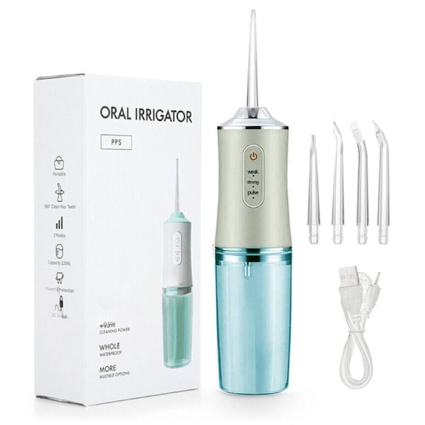 Dental Teeth Flosser Tooth Cleaner 4 Nozzles Cordless Oral Irrigator Green