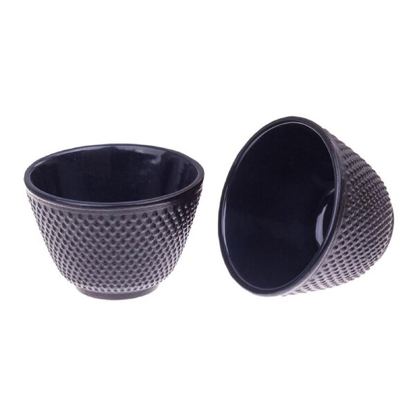 2pc Teaology Cast Iron Tea Cup Fine Hobnail Kitchen Drinkware 120ml Black