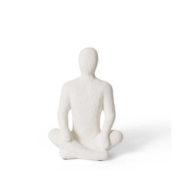E Style 20cm Cement Meditative Sculpture Decorative Figurine Ornament White