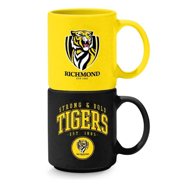 Richmond Tigers AFL Set of 2 Stackable Ceramic Coffee Mug Cups