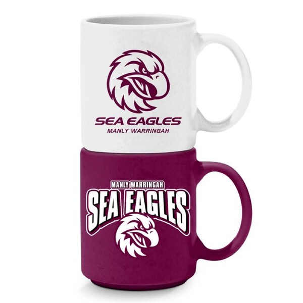 Manly Warringah Sea Eagles NRL Set of 2 Stackable Ceramic Coffee Mug Cups