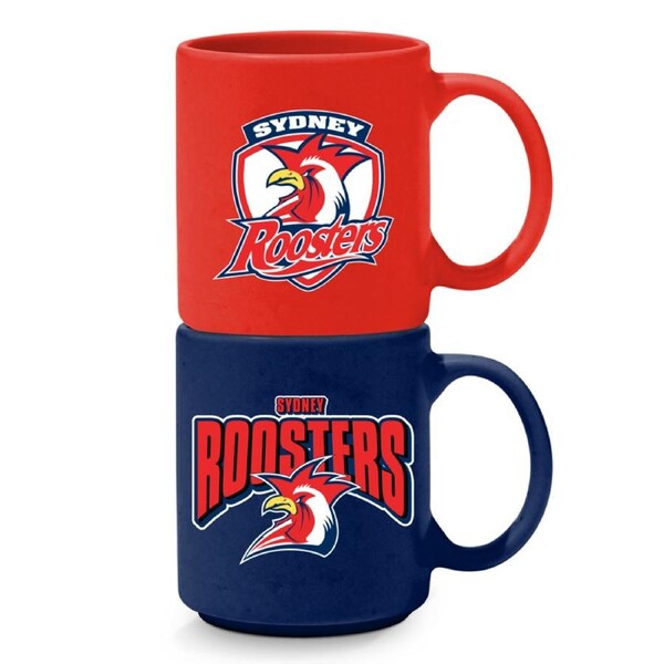 Sydney Roosters NRL Set of 2 Stackable Ceramic Coffee Mug Cups