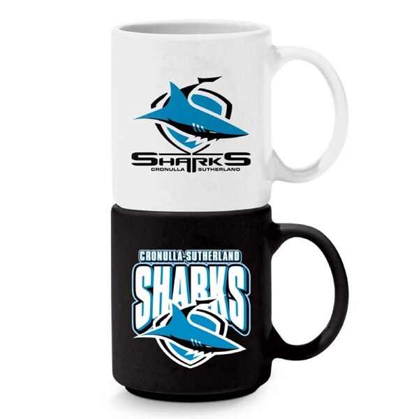 Cronulla Sharks NRL Set of 2 Stackable Ceramic Coffee Mug Cups