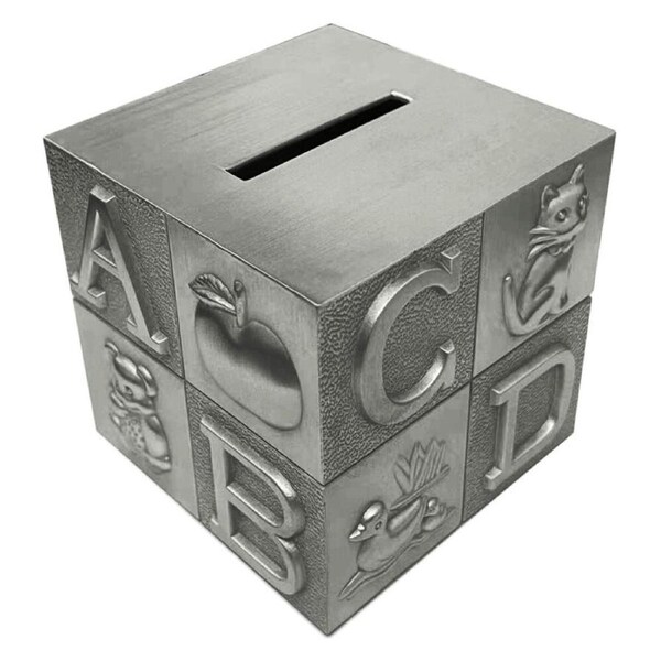 Gibson Gifts Abc Cube Pewter Money Bank Coin/Cash Storage Home Decor Silver