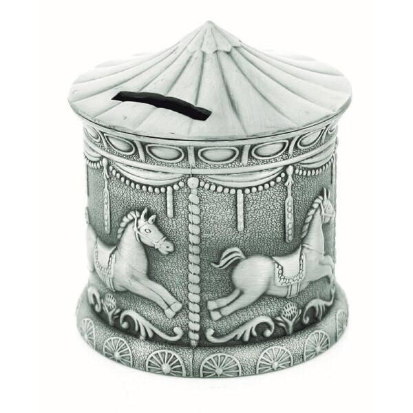 Gibson Gifts Carousel Pewter Money Bank Coin/Cash Storage Home Decor Silver