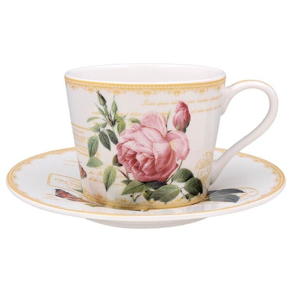 2pc Gibson Gifts Redoute Rose Fine China Tea Cup & Saucer Tableware Set 16cm