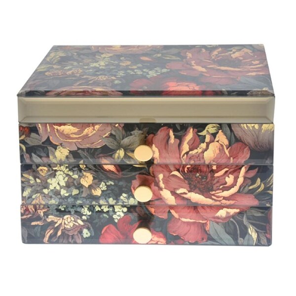 Gibson Gifts Golden Bouquet 2-Drawer Jewellery Box Storage Organiser Square
