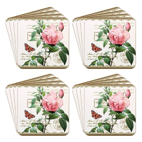 4x 4pc Gibson Gifts Redoute Rose Square Coasters Tableware Protector Mat Set