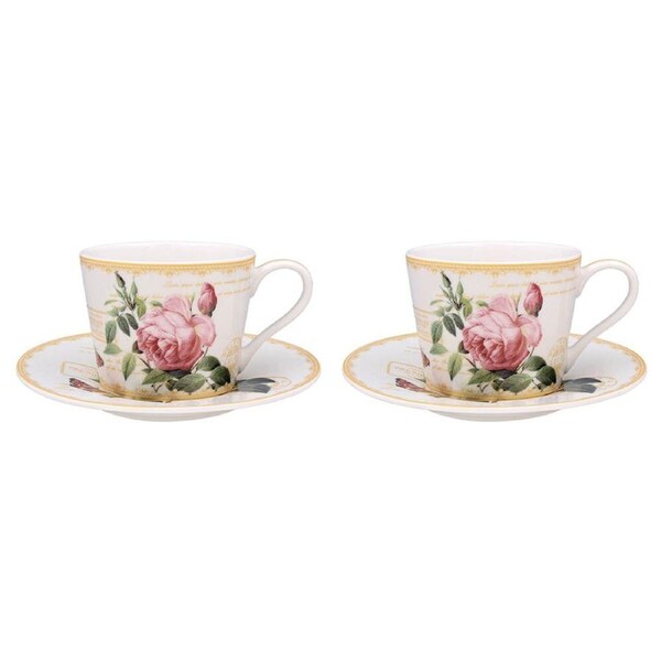 2x 2pc Gibson Gifts Redoute Rose Fine China Tea Cup & Saucer Tableware Set 16cm