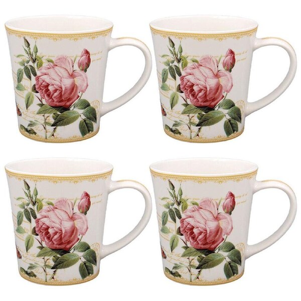 2x 2pc Gibson Gifts Redoute Rose Fine China Coffee Mug Drinkware Cup Set 10cm