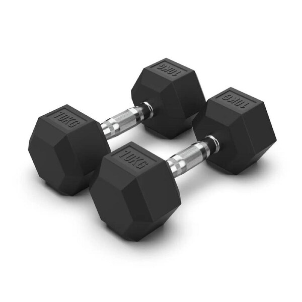 2 x 10kg Hex Rubber Coat Iron Dumbell Home Gym Strength Weight Commercial Grade