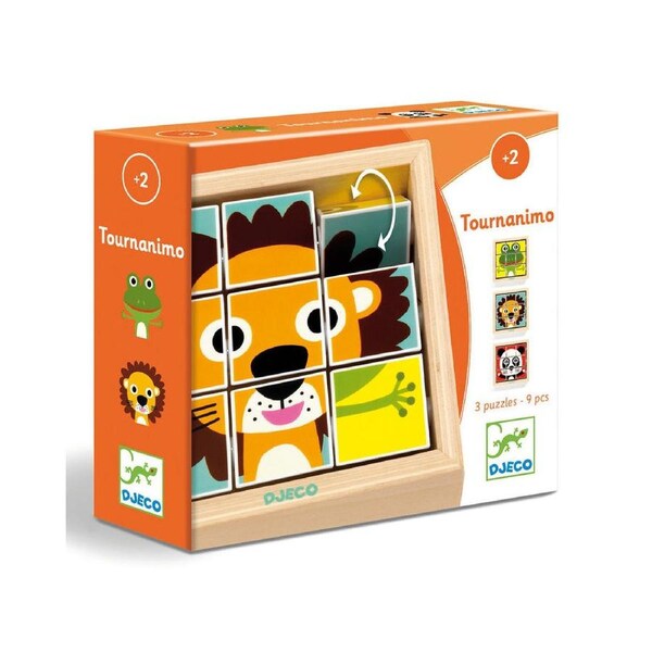 9pc Djeco Touranimo Safari Wooden Swivel Puzzles w/ Frame Kids Play Toy 2y+