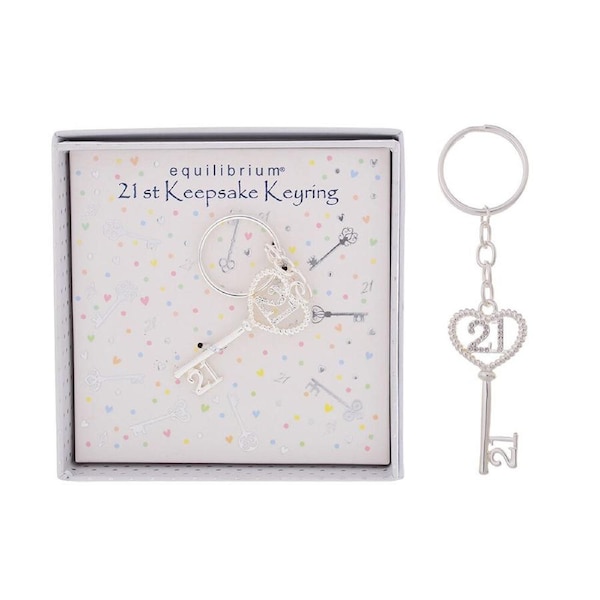 Gibson Gifts Equilibrium Silver Plated 21st Birthday Keepsake Keyring GiftBox