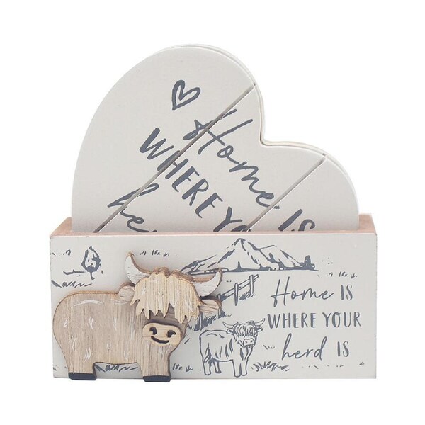 4pc Gibson Gifts Highland Cow Coasters Dining Table Protector Heart 11x4cm