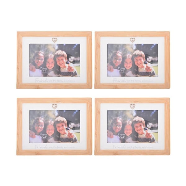 4PK Gibson Gifts Bamboo Heart Friends 6x4 Keepsake Memory Photo Frame Holder