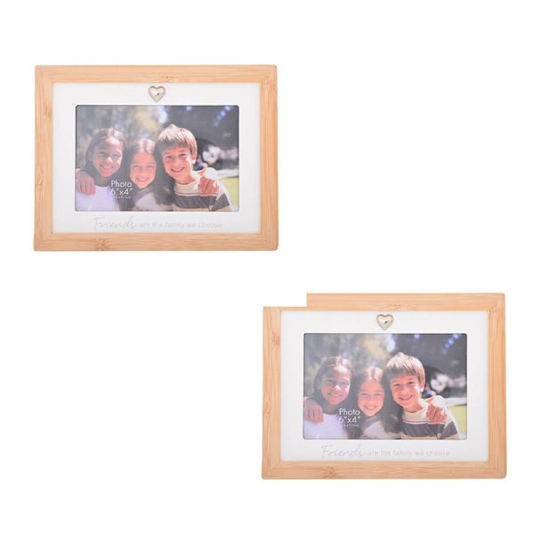 2PK Gibson Gifts Bamboo Heart Friends 6x4 Keepsake Memory Photo Frame Holder