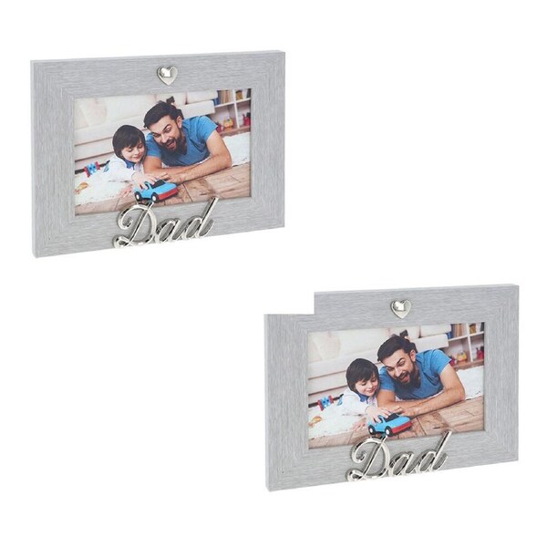 2PK Gibson Gifts Silver Heart Dad 6x4 Keepsake Memory Picture Frame Photo Holder