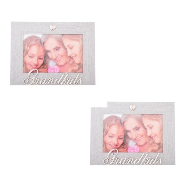 2PK Gibson Gifts Silver Heart Grandkids 6x4 Keepsake Memory Photo Frame Holder