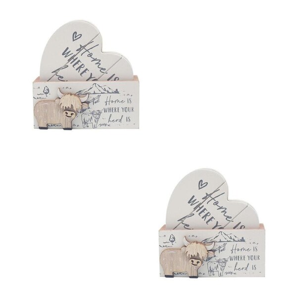 2Px 4pc Gibson Gifts Highland Cow Coasters Dining Table Protector Heart 11x4cm