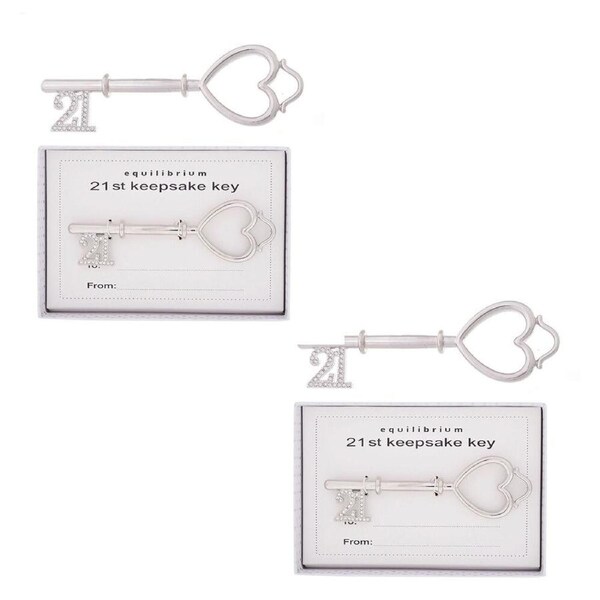 2PK Gibson Gifts Womens Equilibrium Silver Plated 21st Birthday Key Gift Box