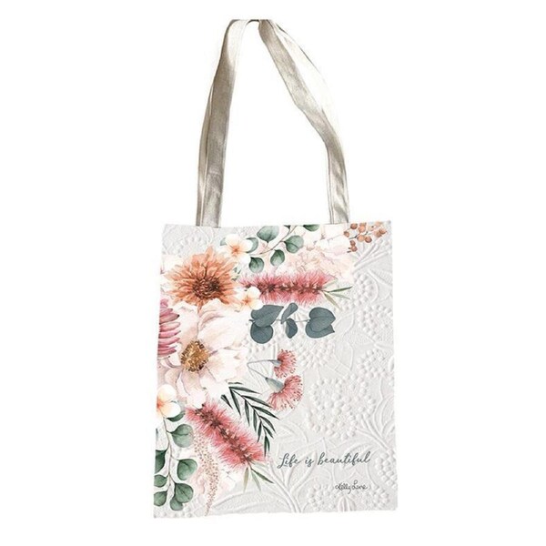 French Country Fabric Tote Shopping Life is Beautiful Cloth Bag