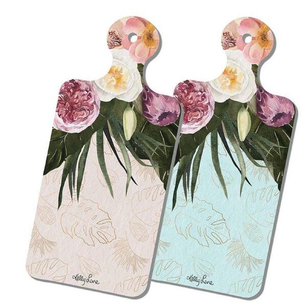 Kelly Lane Country Ceramic Affirmations Floral Grazing Plates Trivet Set 2