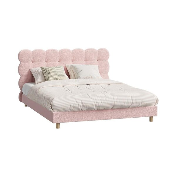 Oikiture Bed Frame Queen Size Tufted Bedhead Boucle Fabric Pink
