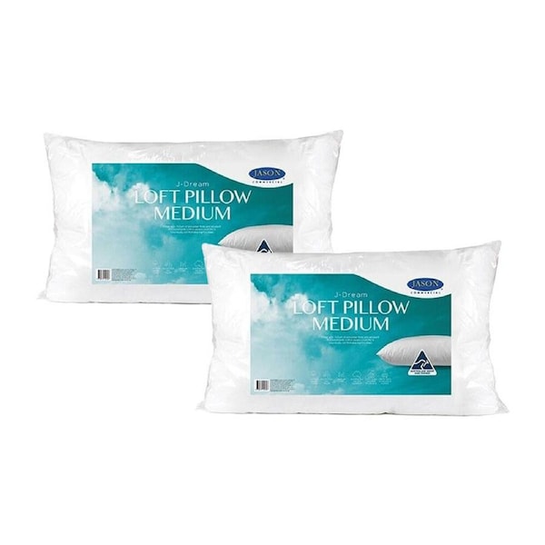 2PK Jason Commercial J-Dream Loft Support Pillow Medium Standard 48x73cm White