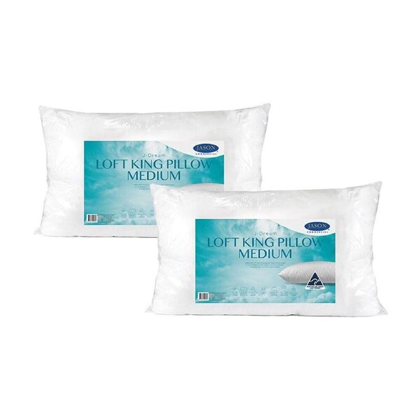 2PK Jason Commercial J-Dream Loft King Pillow Medium 1100gm 50x90cm White