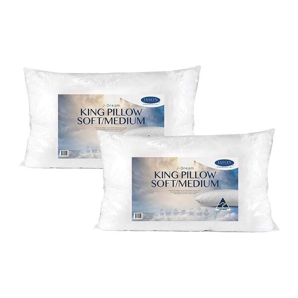 2PK Jason Commercial King Size J-Dream Microblend Soft/Medium Pillow 50x90cm