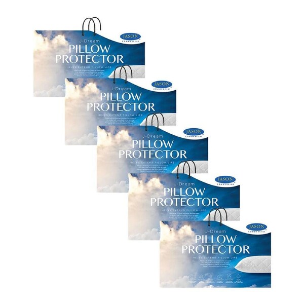 5PK Jason Commercial J-Dream Quilted Pillow Protector Standard 48x73cm White