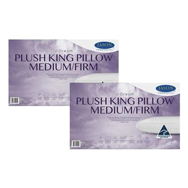 2PK Jason Commercial J-Dream Plush King Medium/Firm Gusseted Pillow 50x90cm