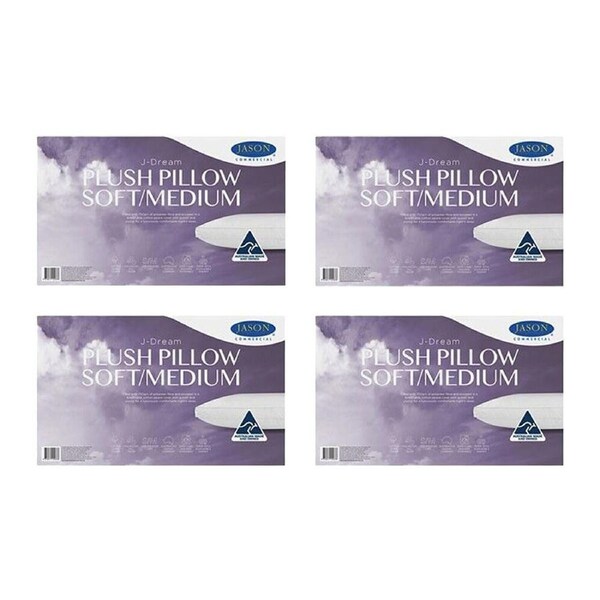 4PK Jason Commercial J-Dream Plush Soft/Medium Gusseted Pillow Standard 48x73cm