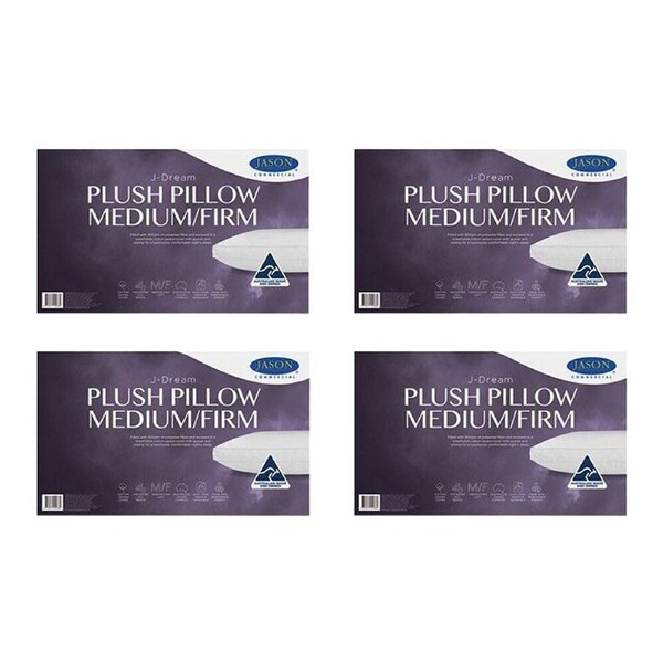 4PK Jason Commercial J-Dream Plush Medium/Firm Gusseted Pillow Standard 48x73cm
