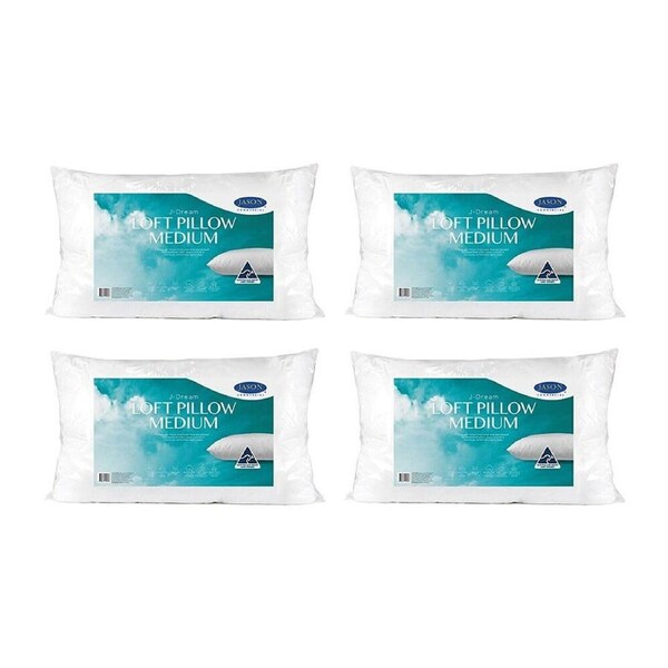 4PK Jason Commercial J-Dream Loft Support Pillow Medium Standard 48x73cm White