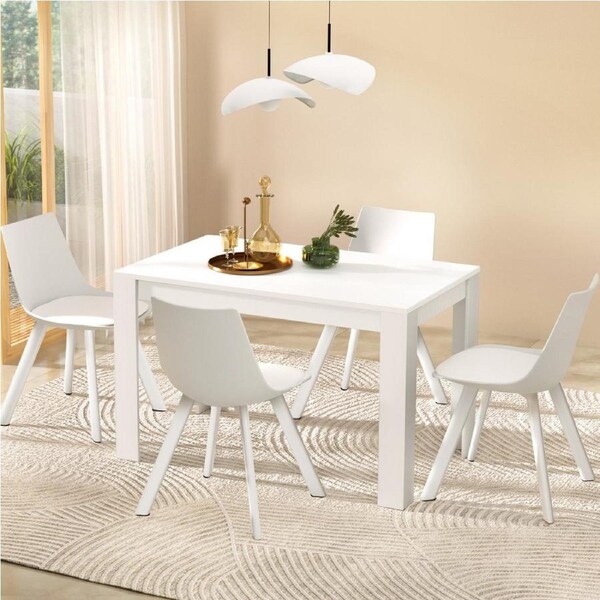1 Artiss Dining Table and 4 Chairs Set Rectangle White