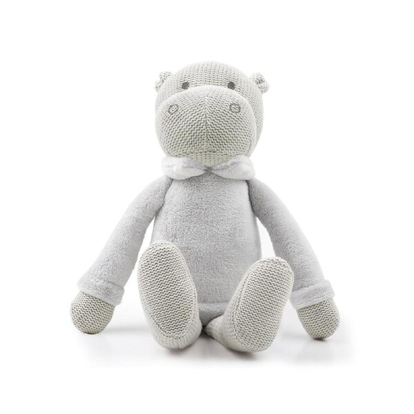 The Peanutshell Hippo Plush Knitted Cotton Soft Animal Baby Toy 35cm Grey 0+