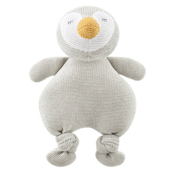 The Peanutshell Knitted Penguin Plush Cotton Soft Animal Baby Toy 30cm GRY 0+