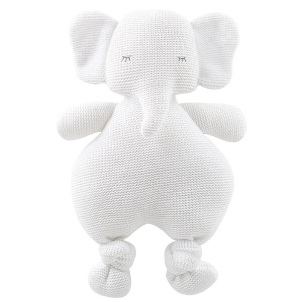 The Peanutshell Knitted Elephant Plush Cotton Animal Baby Toy 30cm White 0+